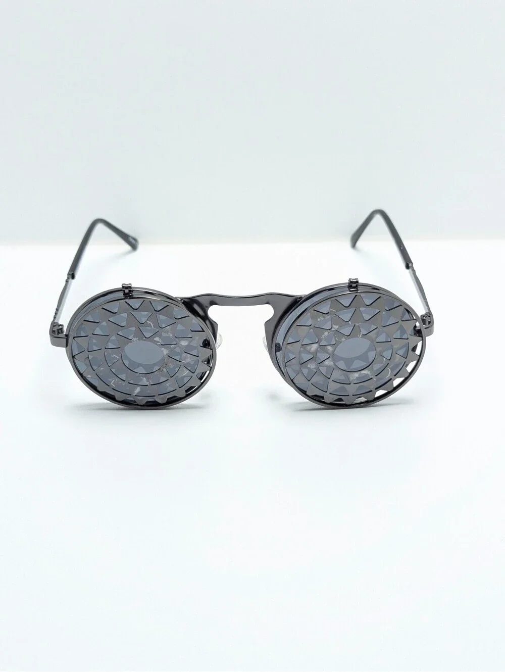 3610 Steampunk Gray UV400 Lens Gunmetal Flip Up Round Unisex Fashion Sunglasses